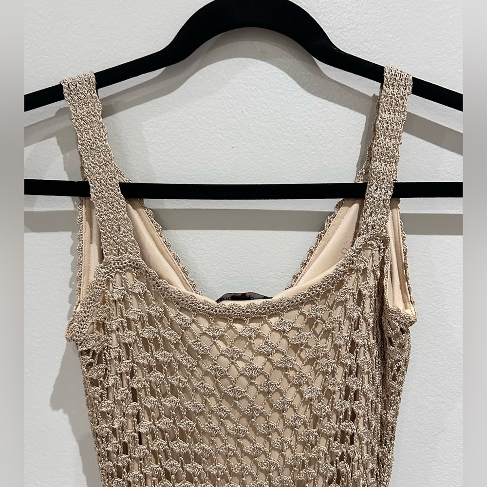 Le Chateau Sleeveless Crochet Midi Dress in Beige- Size S - Picture 7 of 10